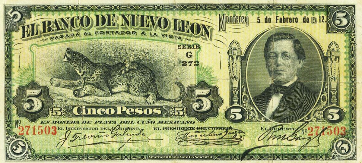 Front of Mexico pS360c: 5 Pesos from 1892