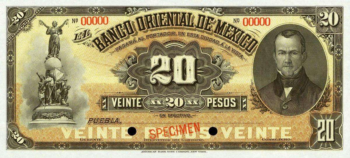 Front of Mexico pS383s: 20 Pesos from 1900