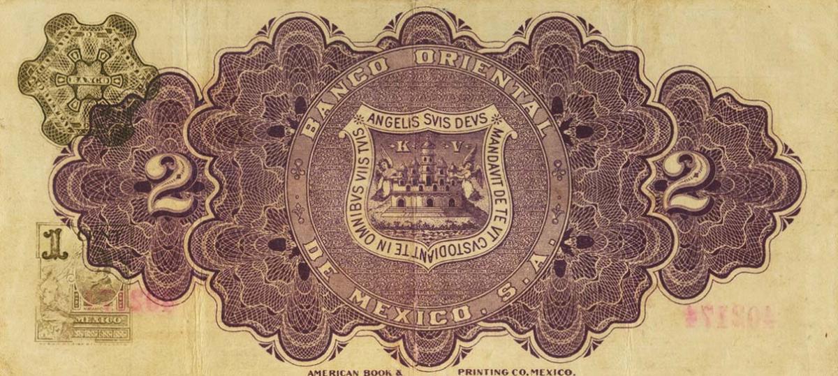 Back of Mexico pS389b: 2 Pesos from 1914