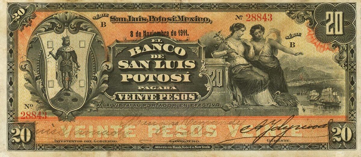 Front of Mexico pS401c: 20 Pesos from 1897