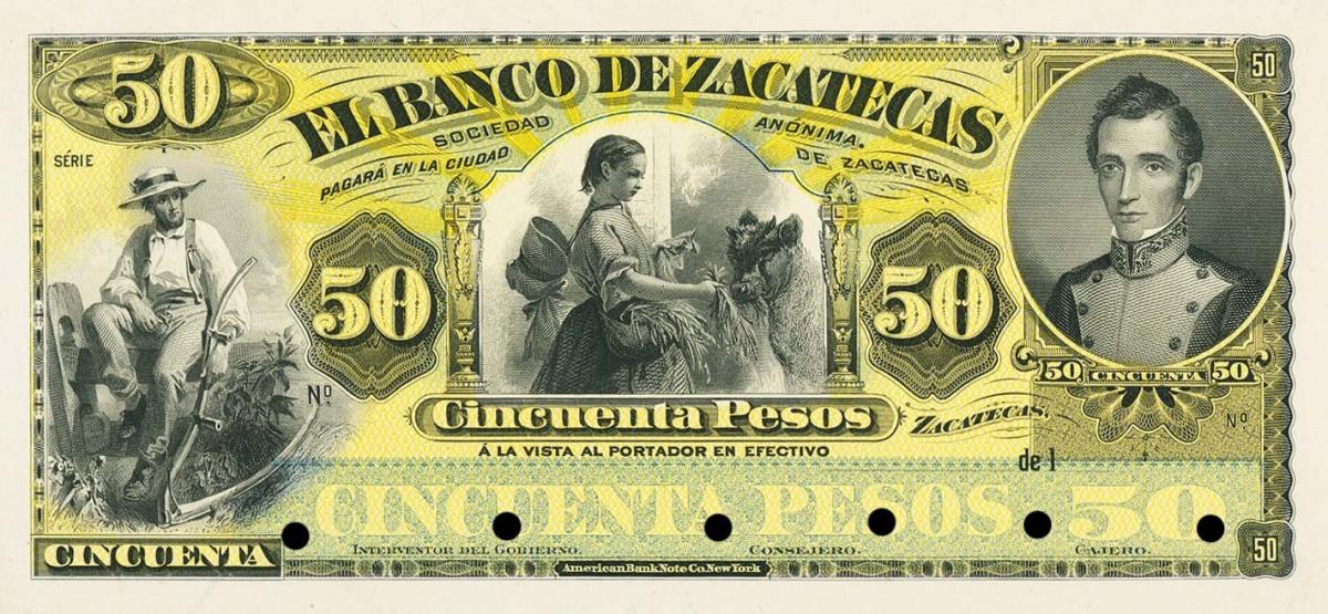Front of Mexico pS478p: 50 Pesos from 1891