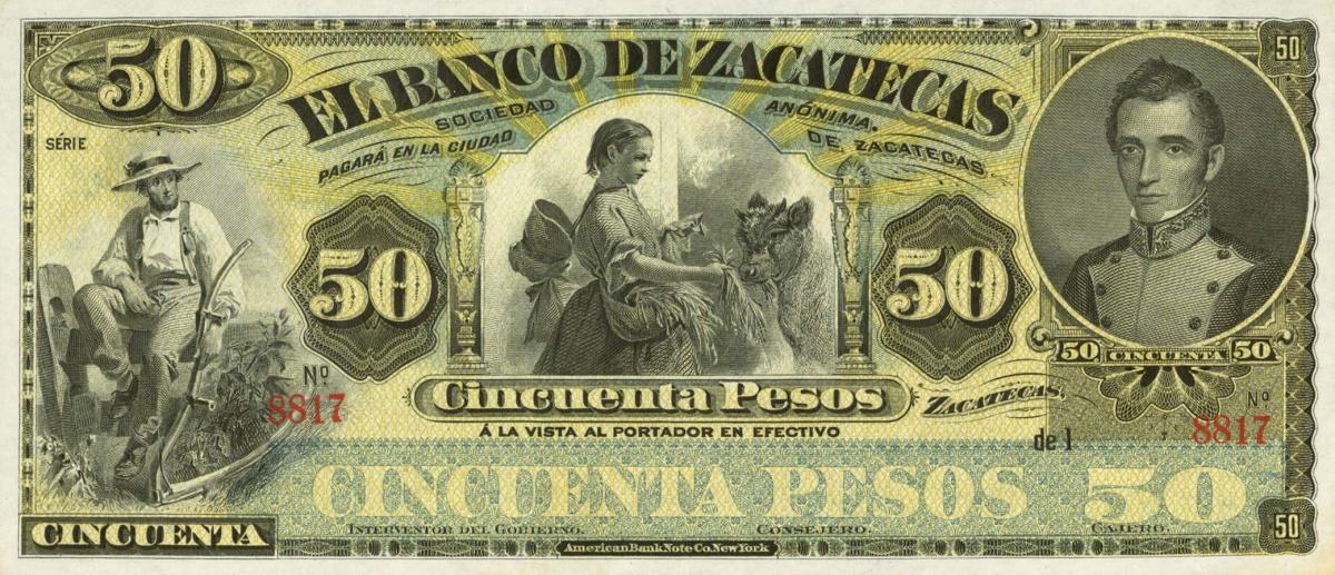 Front of Mexico pS478r: 50 Pesos from 1891