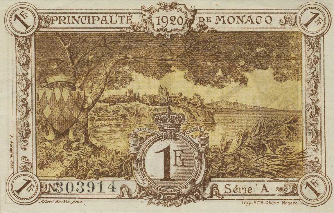 Back of Monaco p4a: 1 Franc from 1920