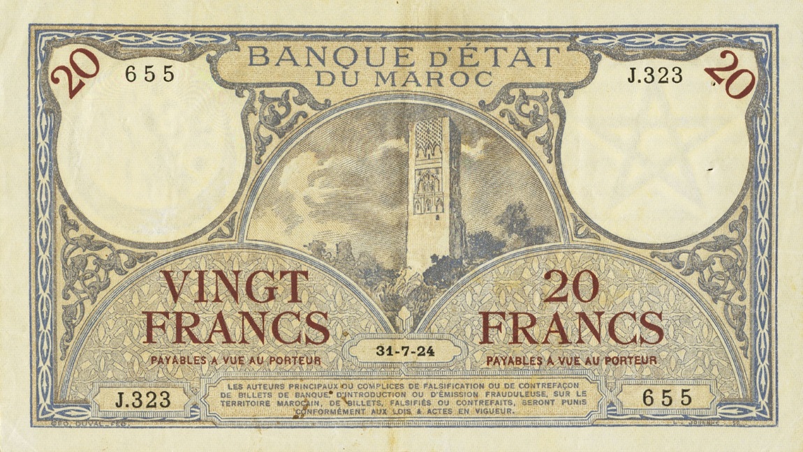 Front of Morocco p12: 20 Francs from 1920
