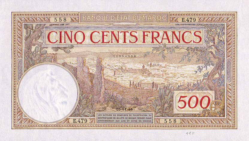 Front of Morocco p15b: 500 Francs from 1946