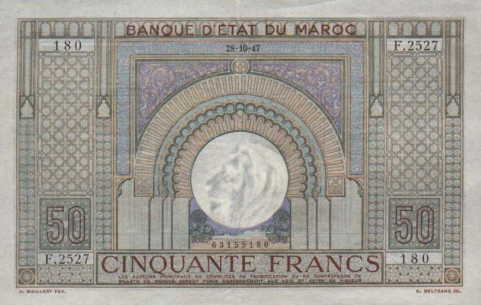 Front of Morocco p21: 50 Francs from 1936