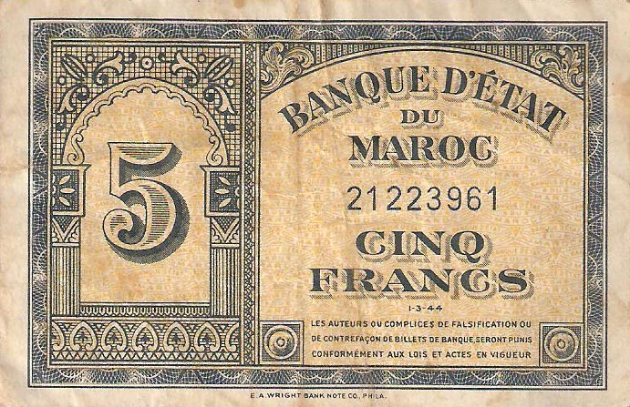 Front of Morocco p24a: 5 Francs from 1943