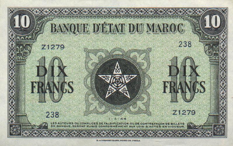 Front of Morocco p25a: 10 Francs from 1943