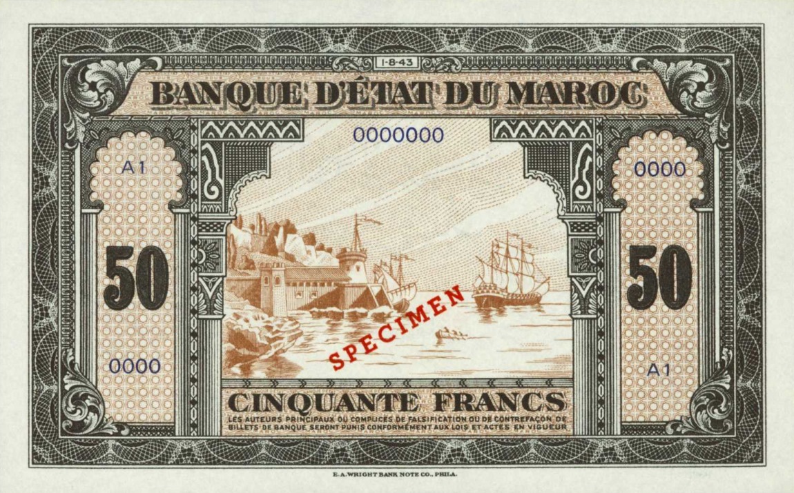 Front of Morocco p26s: 50 Francs from 1943