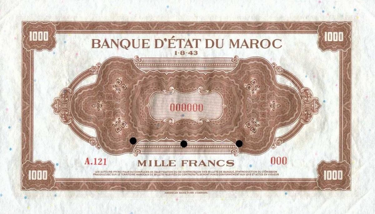 Back of Morocco p28s: 1000 Francs from 1943