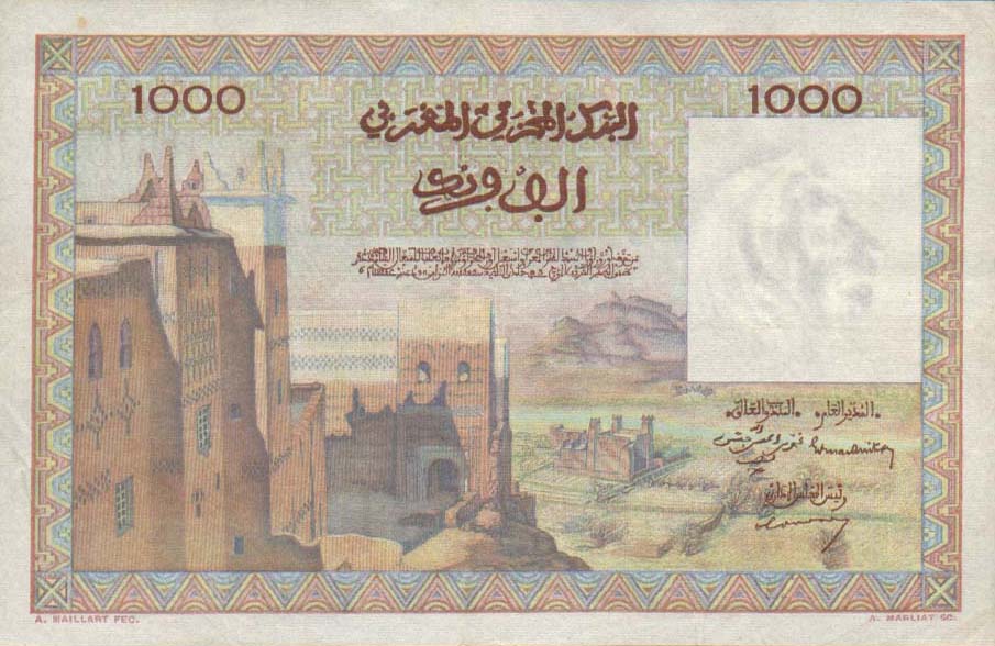 Back of Morocco p47a: 1000 Francs from 1951
