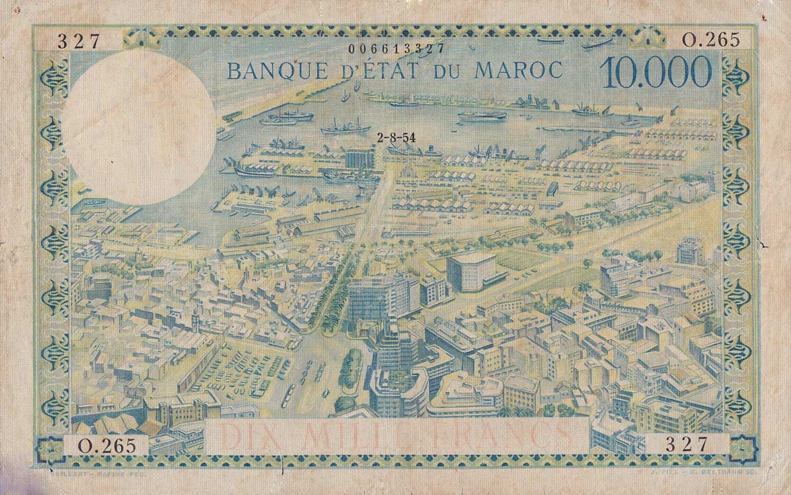 Front of Morocco p50a: 10000 Francs from 1953