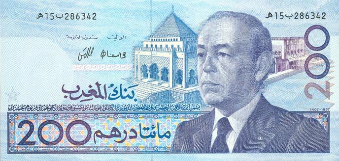 Front of Morocco p66a: 200 Dirhams from 1987
