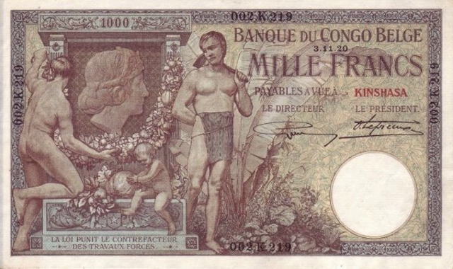 Front of Belgian Congo p12b: 1000 Francs from 1920