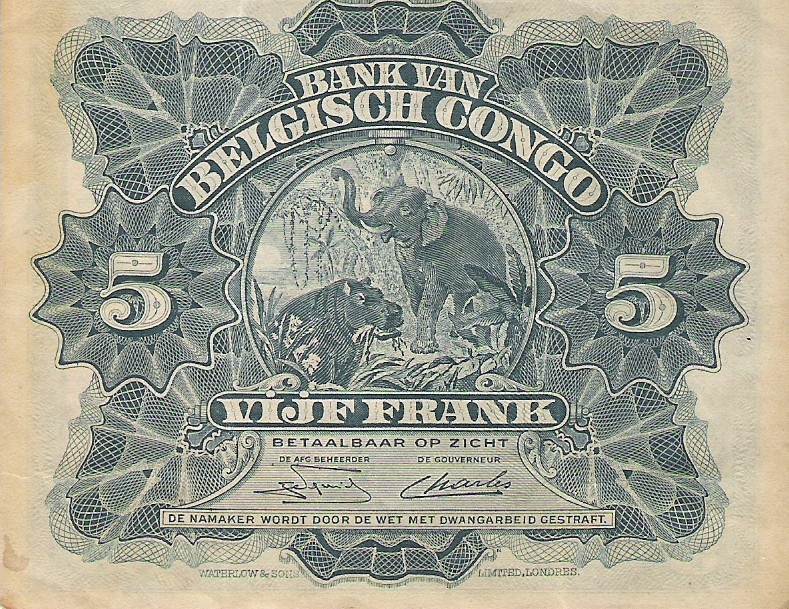 Back of Belgian Congo p13B: 5 Francs from 1949
