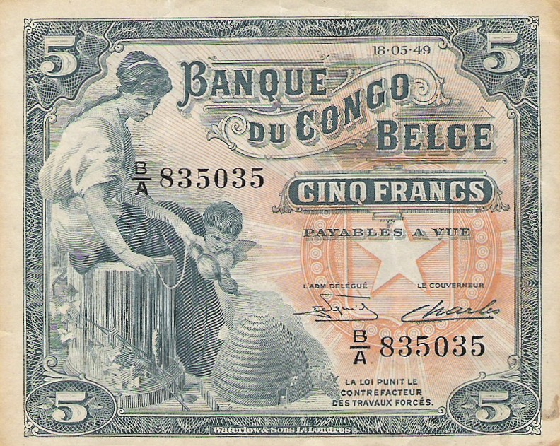 Front of Belgian Congo p13B: 5 Francs from 1949