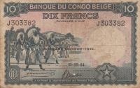 Gallery image for Belgian Congo p14D: 10 Francs from 1944