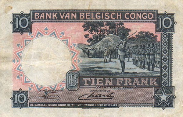 Back of Belgian Congo p14E: 10 Francs from 1948