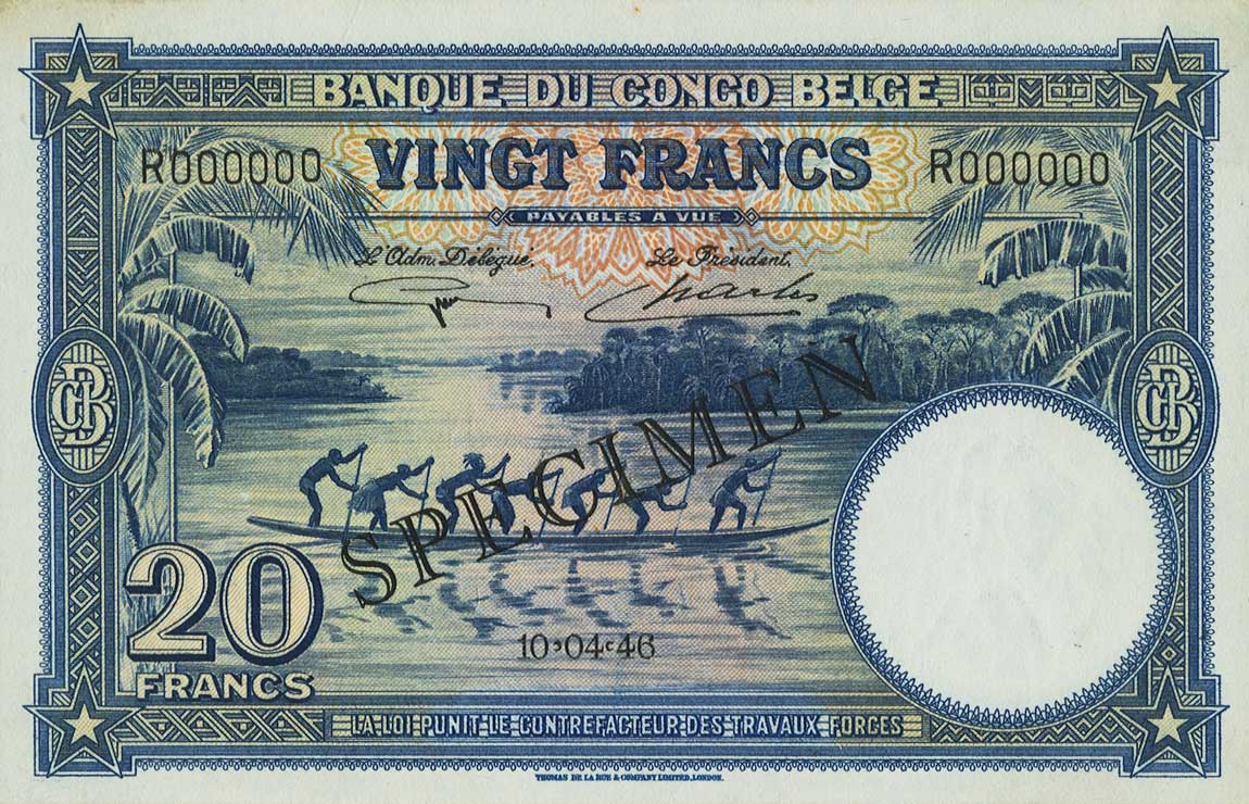 Front of Belgian Congo p15Es: 20 Francs from 1946