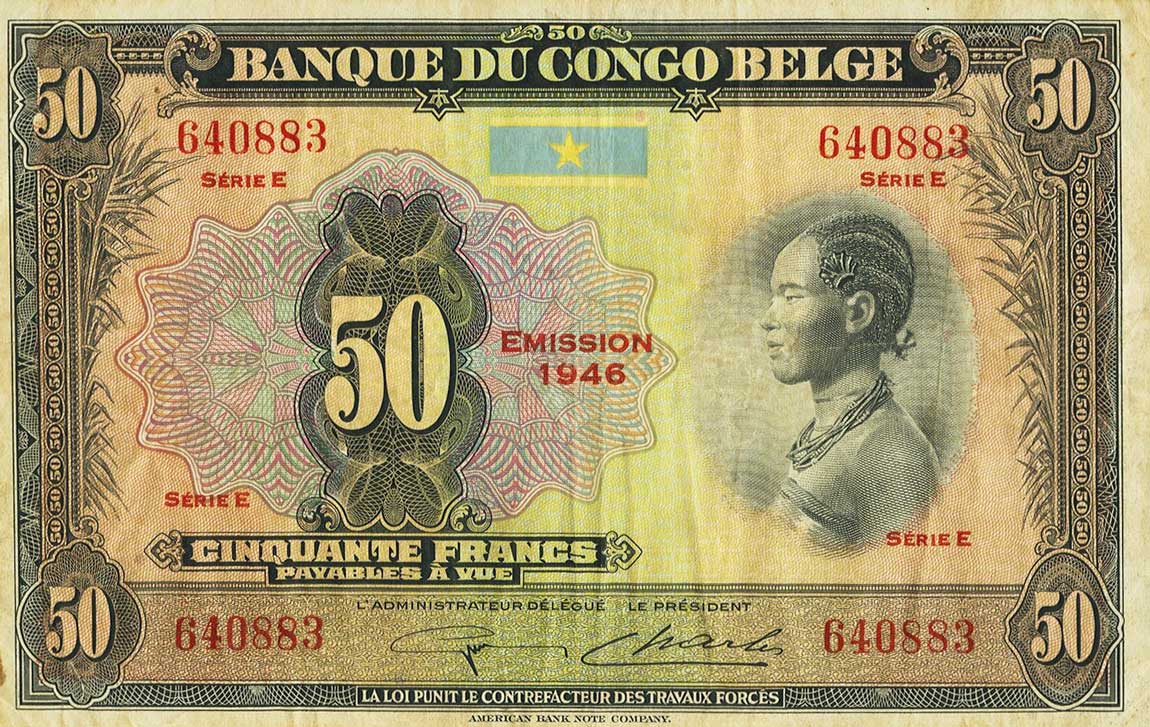 Front of Belgian Congo p16d: 50 Francs from 1946