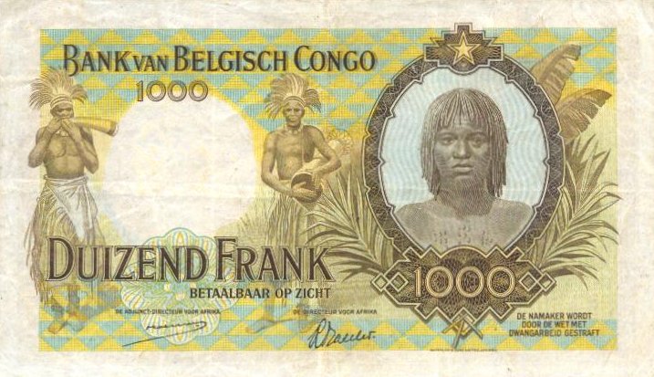 Back of Belgian Congo p19a: 1000 Francs from 1944