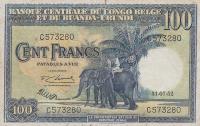 p25a from Belgian Congo: 100 Francs from 1952