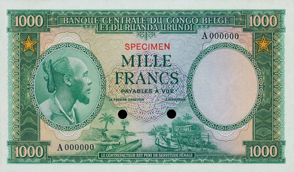 Front of Belgian Congo p29ct: 1000 Francs from 1953