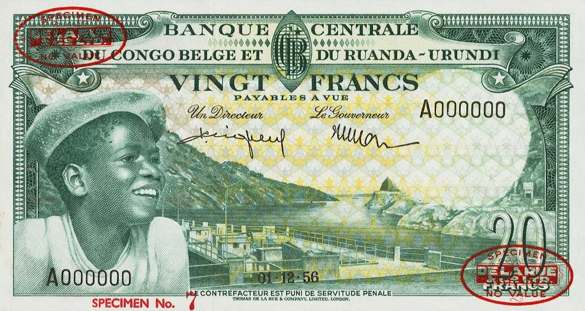 Front of Belgian Congo p31s: 20 Francs from 1956