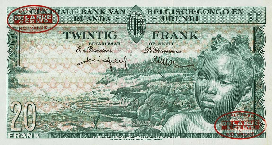 Back of Belgian Congo p31s: 20 Francs from 1956