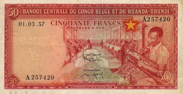 Front of Belgian Congo p32: 50 Francs from 1957