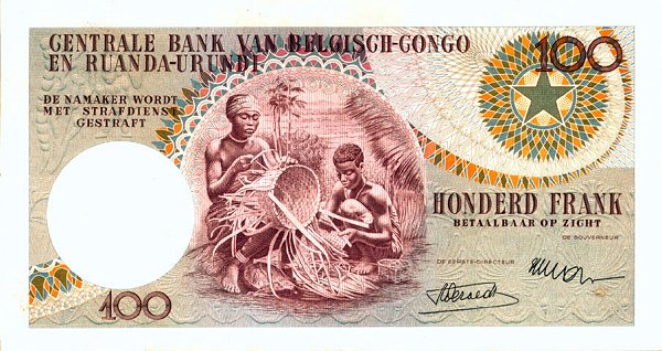 Back of Belgian Congo p33a: 100 Francs from 1955