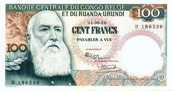 Front of Belgian Congo p33a: 100 Francs from 1955