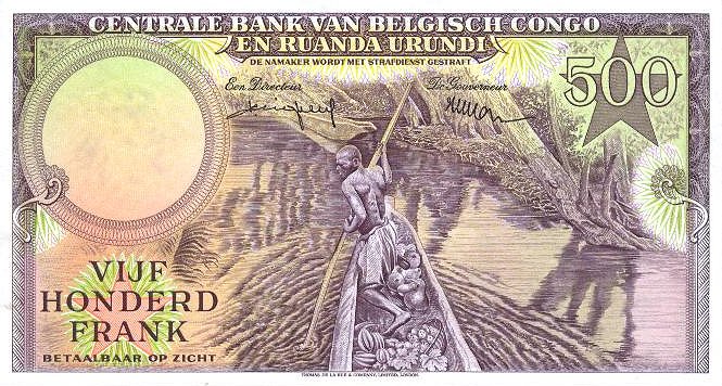 Back of Belgian Congo p34a: 500 Francs from 1957