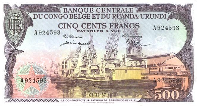 Front of Belgian Congo p34a: 500 Francs from 1957