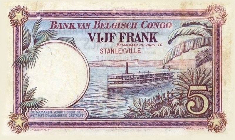 Back of Belgian Congo p8d: 5 Francs from 1924