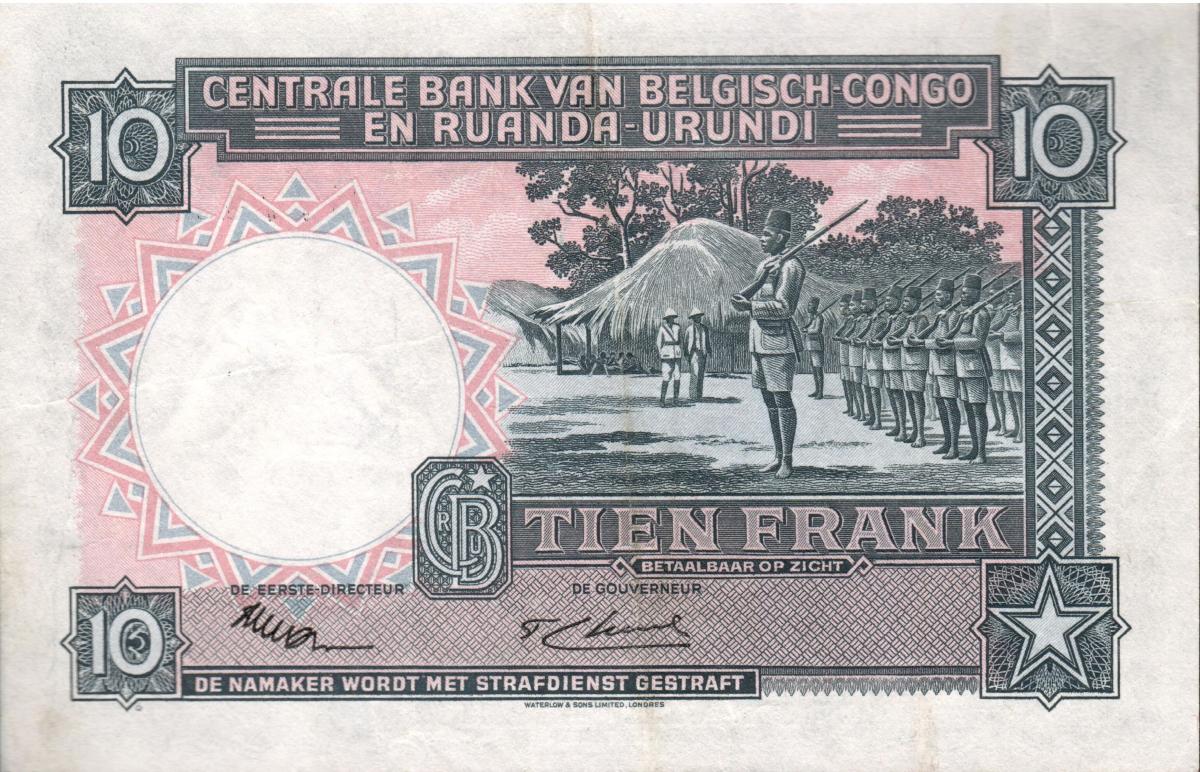 Back of Belgian Congo p22: 10 Francs from 1952