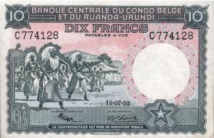 p22 from Belgian Congo: 10 Francs from 1952