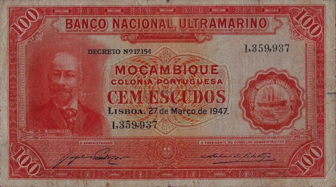 Front of Mozambique p100: 100 Escudos from 1947