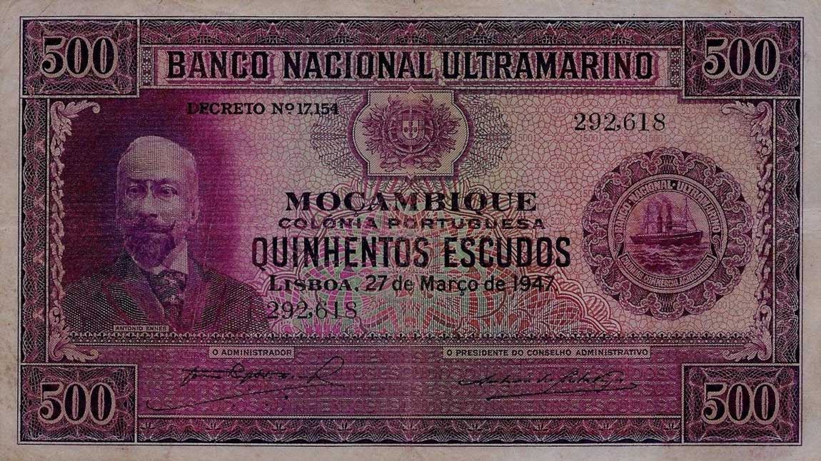 Front of Mozambique p101: 500 Escudos from 1947