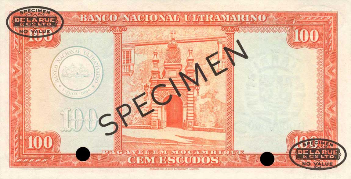 Back of Mozambique p107s: 100 Escudos from 1958