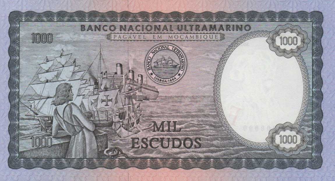Back of Mozambique p112s: 1000 Escudos from 1972