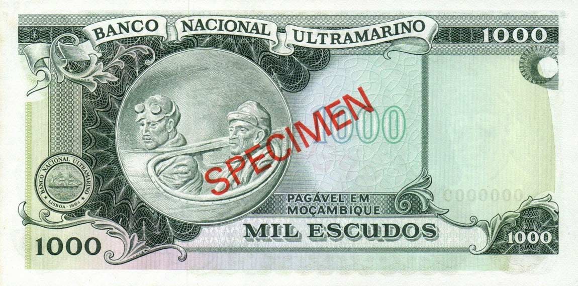 Back of Mozambique p115s: 1000 Escudos from 1972