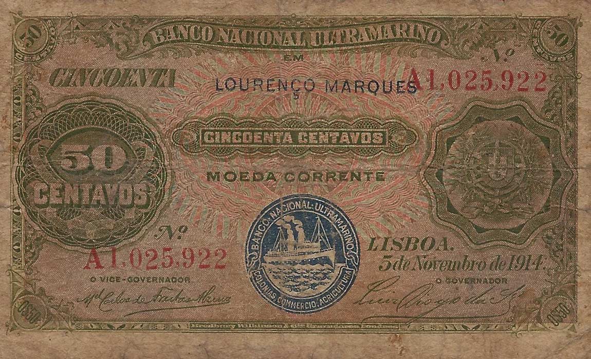 Front of Mozambique p61: 50 Centavos from 1914