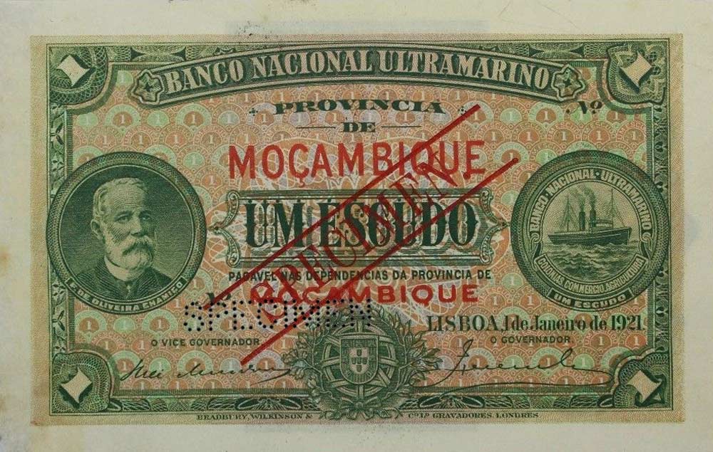 Front of Mozambique p66s: 1 Escudo from 1921
