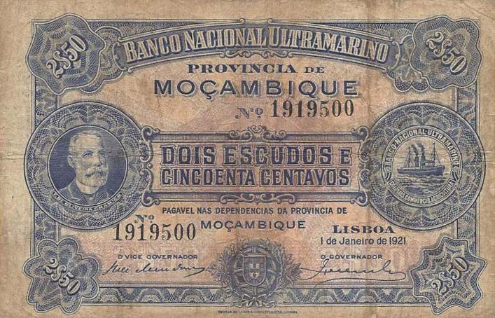 Front of Mozambique p67b: 2.5 Escudos from 1921
