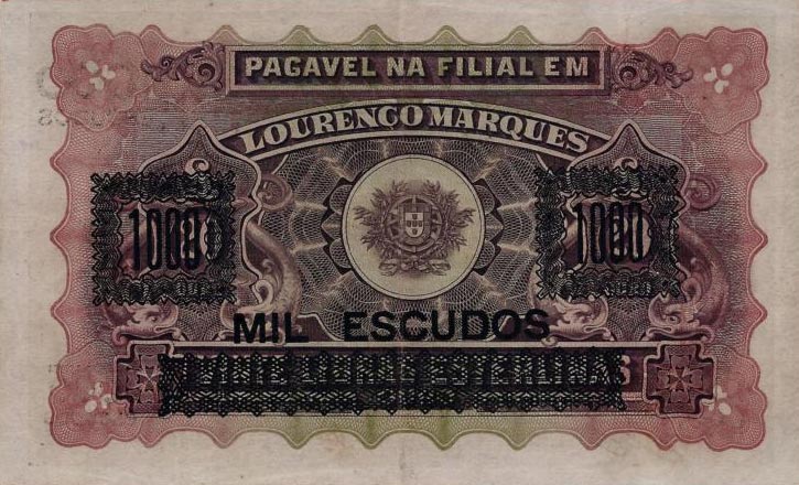 Back of Mozambique p72B: 1000 Escudos from 1929