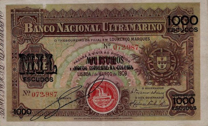 Front of Mozambique p72B: 1000 Escudos from 1929