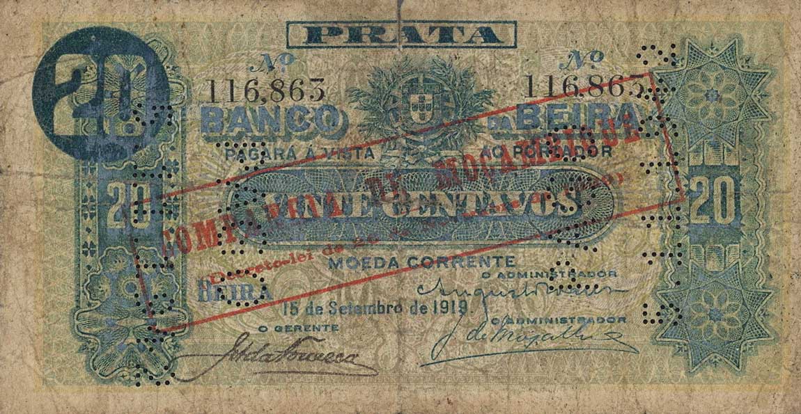 Front of Mozambique pR15: 20 Centavos from 1919