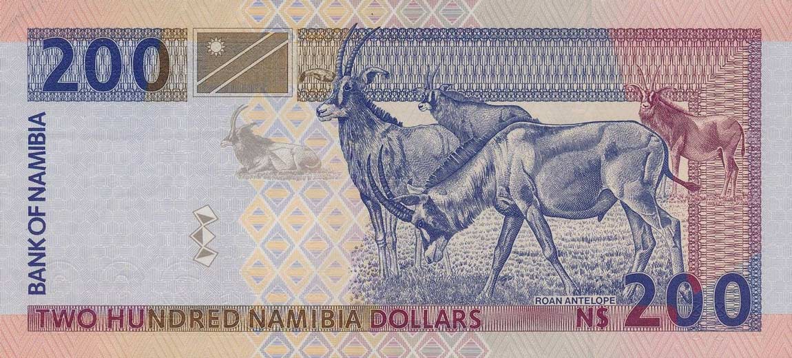 Back of Namibia p10b: 200 Namibia Dollars from 1996