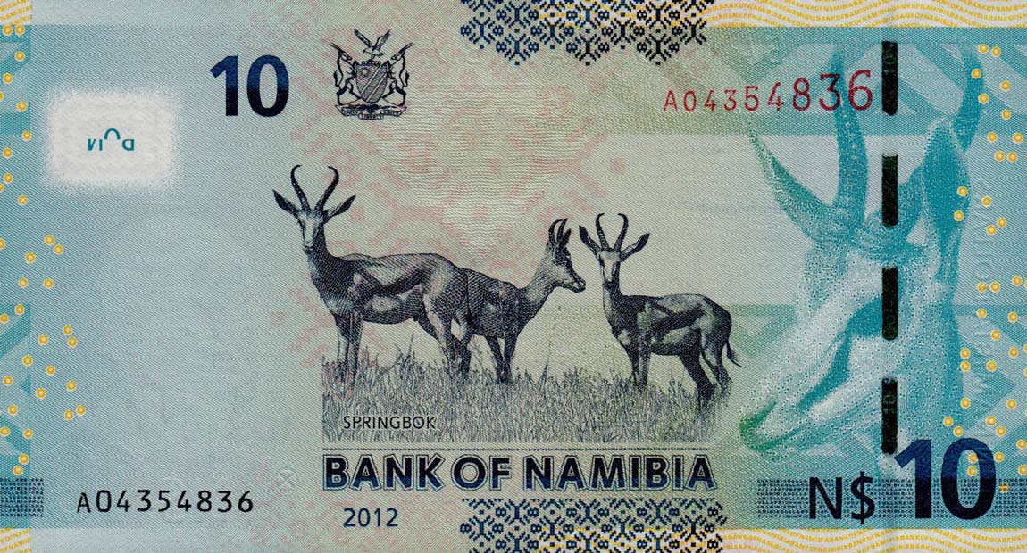 Back of Namibia p11a: 10 Namibia Dollars from 2012